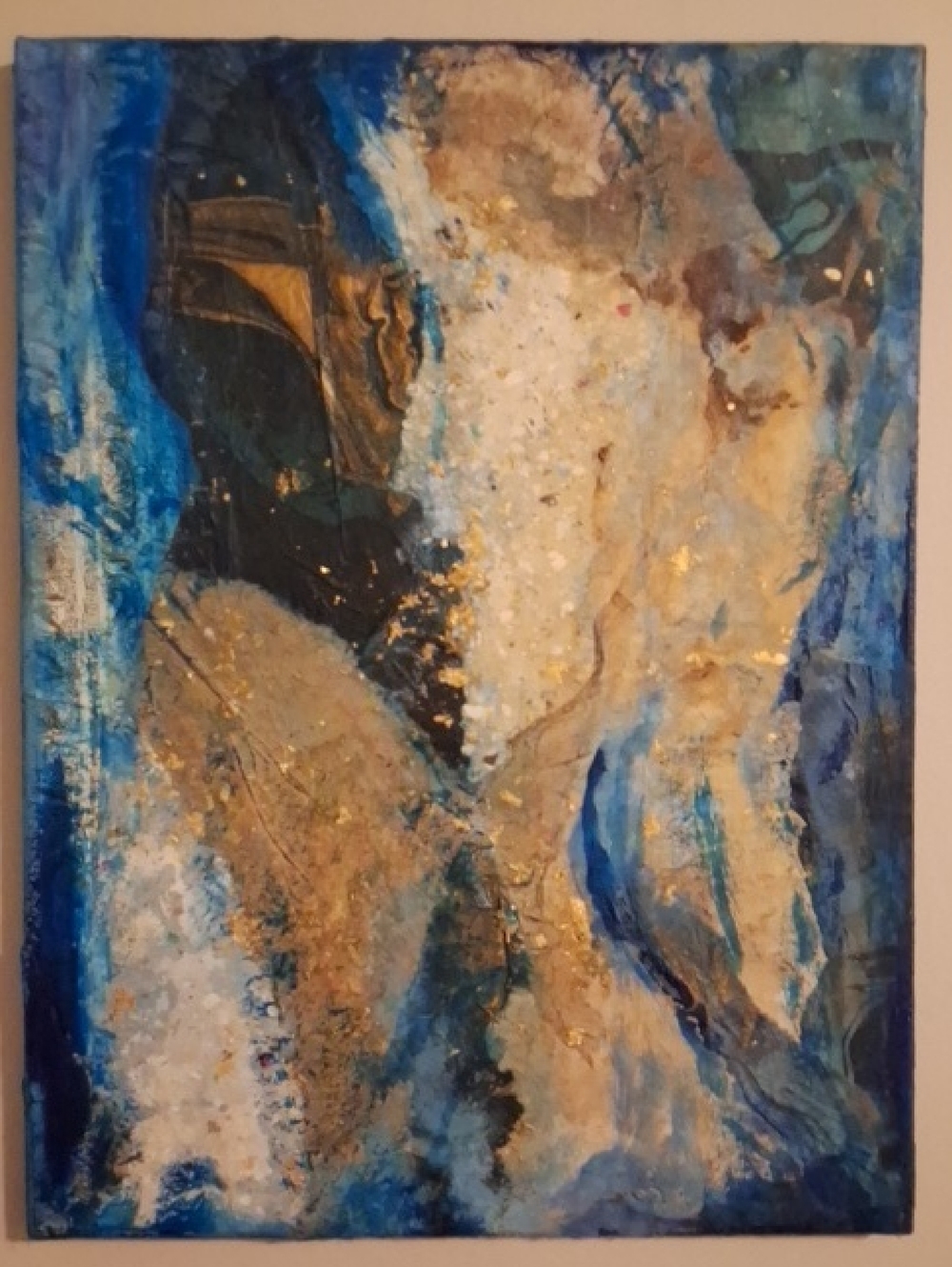 Abstract Blue and Gold Mixed-Media Original Artwork Created By Brea Marie 18X24